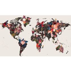 Malerifabrikken World map Flowers Beige Plakat