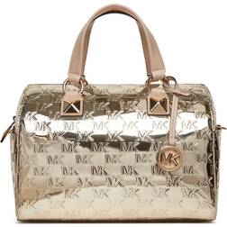 Michael Kors Grayson Medium Logo Embossed Patent Satchel - Pale Gold