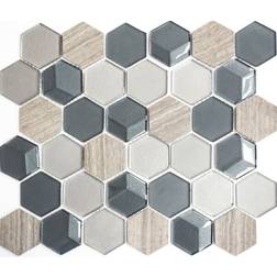 Glasmosaik naturstein mosaikfliese hexagon 3d anthrazit schlamm 30x30cm