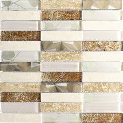 Glasmosaik edelstahl beige braun stäbchen fliesenspiegel wb87-52x 1 mosaiknetz mix