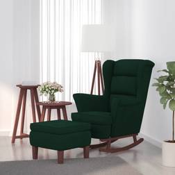 vidaXL Patas Madera Y Taburete Terciopelo Verde Oscuro Sillón Mecedora