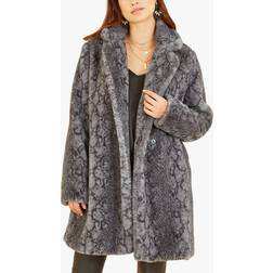 Yumi Grey Snakeskin Print Faux Fur Coat