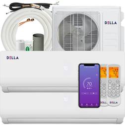 Della 18K BTU 2 Zone 9K 12K BTU Multi Zone Mini Split AC W/ Heat White