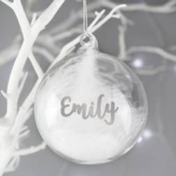 Studio Personalised Glass Feather Bauble Christmas Tree Ornament