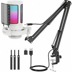 Shein 1 Set White Njsj Usb Gaming Microphone For Pc, Condenser Microphone Compatible With Ps4/ps5//mobile, Touch Mute, With Rgb Lighting, Gain Knob And Moni