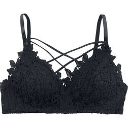 Grey Velvet Lace Bra - Black