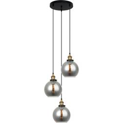 Italux Cardena Industrial y Retro Negro Dorado 3 Luces Pantalla Ahumada E27 Regulable Lámpara Colgante 40cm