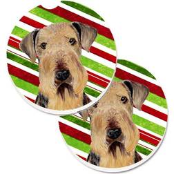 CoolCookware Airedale Candy Cane Holiday Christmas Coaster 2pcs