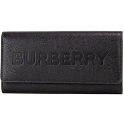 Burberry Porter Black Grained Leather Branded Logo Embossed Clutch Flap Wallet