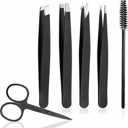 Shein Brow Tweezers Set With Curved Scissors Eyelash Brush - 6pcs