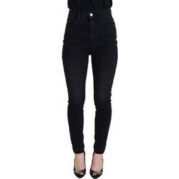 Dolce & Gabbana Sort Washed Bomuld Høj Talje Bukser Jeans Black IT40/S