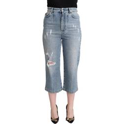 Dolce & Gabbana Blue Tattered Cotton Denim Capri Cropped Jeans IT40