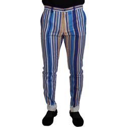 Dolce & Gabbana Blue Striped Silk Cotton Slim Trousers Pants IT46