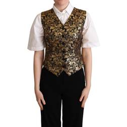 Dolce & Gabbana Elegant Jacquard Waistcoat Sort/Guld