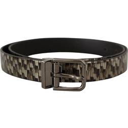 Dolce & Gabbana Brown Herringbone Leather Gray Belt