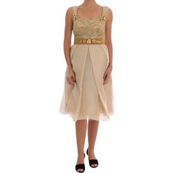 Dolce & Gabbana Gold Silk Crystal Embellished Women's Dress