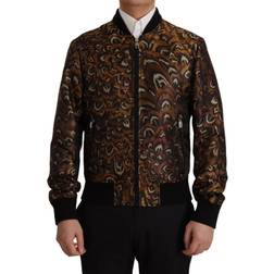 Dolce & Gabbana Brown Feather Full Zip Blouson Jacket IT44