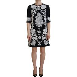 Dolce & Gabbana Black Lace Trim Half Sleeves A-line Dress IT44