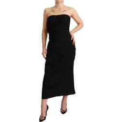 Dolce & Gabbana Black Silk Stretch Strapless Sheath Midi Dress IT40