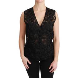 Dolce & Gabbana Black Floral Brocade Top Gilet Waistcoat IT42