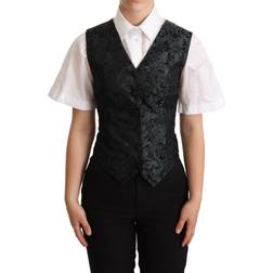 Dolce & Gabbana Black Jacquard Floral Waistcoat Vest Green IT40