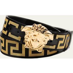 Versace Men's Tonal Medusa/Greek Key Web Belt 38in