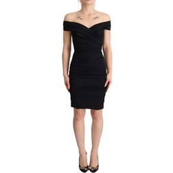 Dolce & Gabbana Bodycon Black Silk Off Shoulder Sheath Bodycon Women's Dress