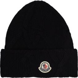 Moncler Tricot Carded Wool Beanie Schwarz 01