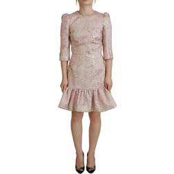 Dolce & Gabbana Pink Jaquard 3/4 Sleeve Sheath Midi Dress IT44