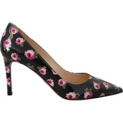 Prada Black Leather Floral Heels Stilettos Pumps EU38.5/US8