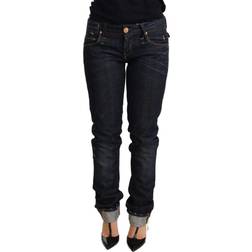 ACHT Dark Blue Cotton Slim Fit Folded Hem Women Denim Trouser Jeans