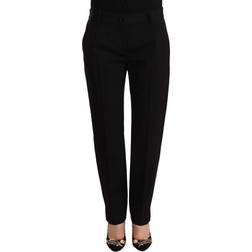 Dolce & Gabbana Black Mid Waist Skinny Trouser Wool Pants IT40