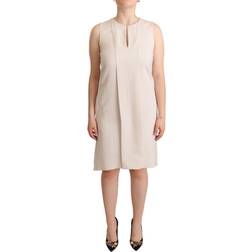 Peserico Beige Sleeveless Round Neck Knee Length Shift Dress IT42