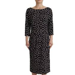 Dolce & Gabbana Black White Polka Dots Sheath Midi Viscose Dress IT48