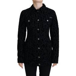 Dolce & Gabbana Black Leopard Long Sleeve Denim Cotton Jacket IT40