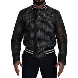 Dolce & Gabbana Black Houndstooth Polyester Bomber Jacket IT52