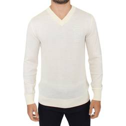 Ermanno Scervino Off White Wool Blend V-neck Pullover Sweater IT46