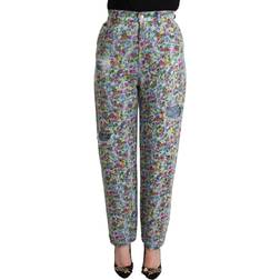 Dolce & Gabbana Blue Floral Print High Waist Denim Tapered Women's Jeans