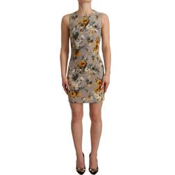 Dolce & Gabbana Gray Silk Stretch Floral Sheath Mini Women's Dress