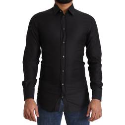 Dolce & Gabbana Black GOLD Cotton Slim Dress Formal Shirt IT37