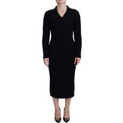 Dolce & Gabbana Black Wool Knitted Sheath Sweater Dress IT44