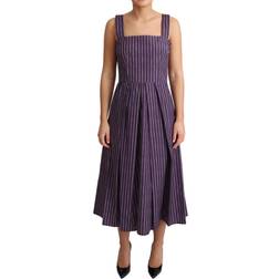 Dolce & Gabbana Purple Striped Cotton A-Line Stretch Dress IT42