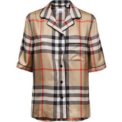 Burberry Vintage Check Silk Pyjama Shirt Beige