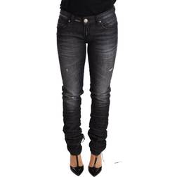 ACHT Black Washed Cotton Low Waist Skinny Denim Trouser Jeans