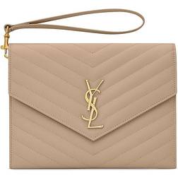 Saint Laurent Monogram Quilted Clutch - Beige