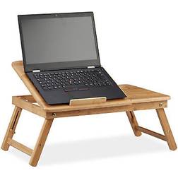 Relaxdays Height-adjustable laptop riser, bamboo notebook stand, tiltable table, natural