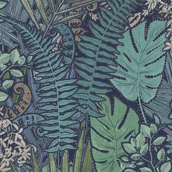 Fresco Hand Drawn Tropic Navy Wallpaper wilko