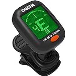 Cascha Stimmgerät für Gitarre, Ukulele, Bass, Geige, Digital Stimmer, Clip-on Guitar Tuner, Schwarz