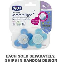 Chicco Physio Comfort Night Baby Silikon Napp, 16-36 månader, blandade färger, 2 delar