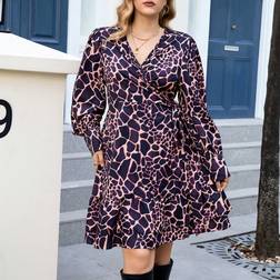 Shein Plus Allover Print Knot Side Wrap Dress